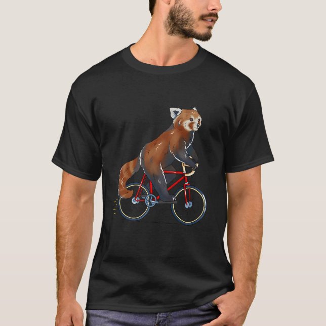 Red Panda Riding Bicycle Biker Cyclist T Shirt (Framsida)
