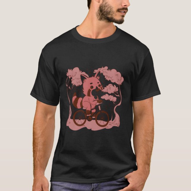 Red Panda Riding Bicycle T Shirt (Framsida)