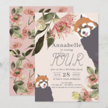 Red Panda Rosa Blommigt Girl Birthday