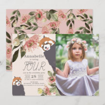 Red Panda Rosa Blommigt Girl Birthday Photo