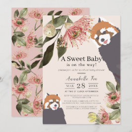 Red Panda Rosa Blommigt Girl Virtuell Baby Shower Inbjudningar