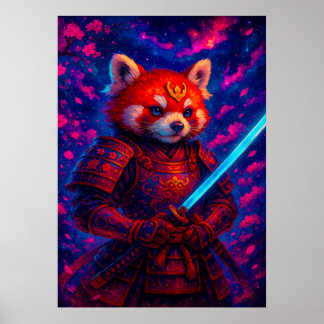 Red Panda Samurai med Glowing Katana Fantasy Poster
