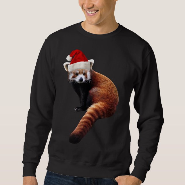 Red Panda Santa Cute God Hat för Pandabjörn L Lång Ärmad Tröja (Framsida)