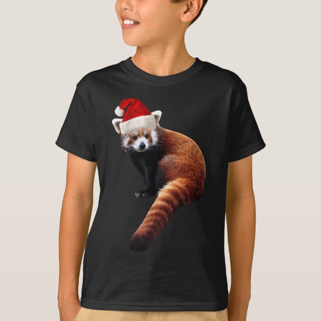 Red Panda Santa Cute God Hat för Pandabjörn L T Shirt (Framsida)