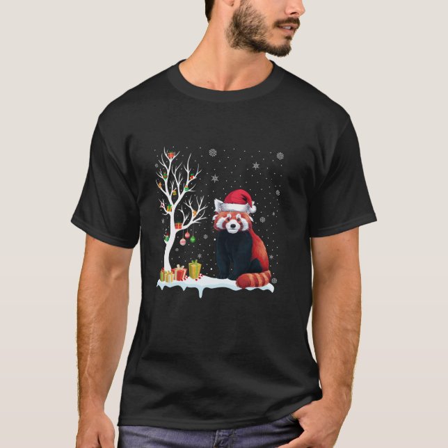 Red Panda Santa Hat Festive Träd Light jul P T Shirt (Framsida)