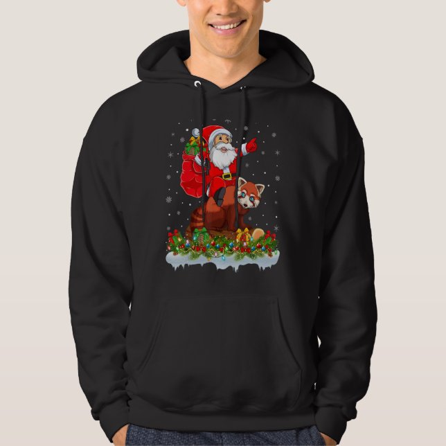 Red Panda  Santa Riding Red Panda Christmas Hoodie (Framsida)