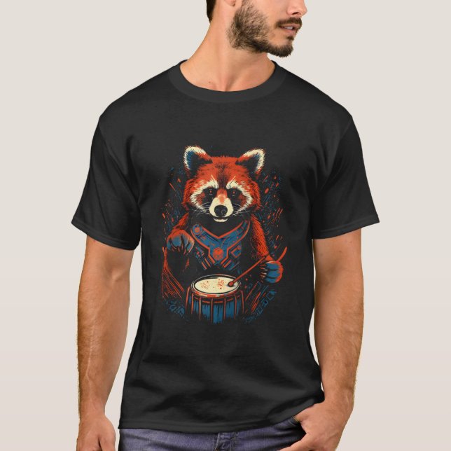 Red Panda Snare Drumming Drummer Marching Ban T Shirt (Framsida)