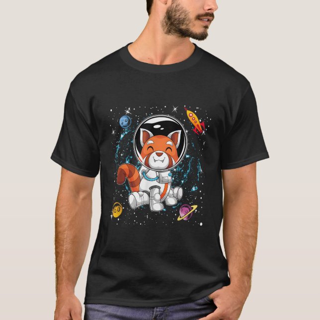 Red Panda Space Scientist Animal Rocket Planets so T Shirt (Framsida)