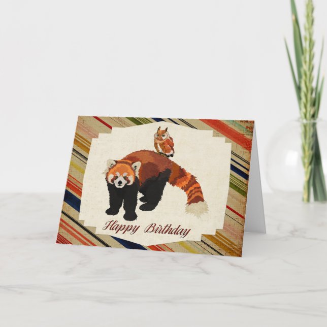 Red Panda & Uggla Birthday Card Kort (Framsida)