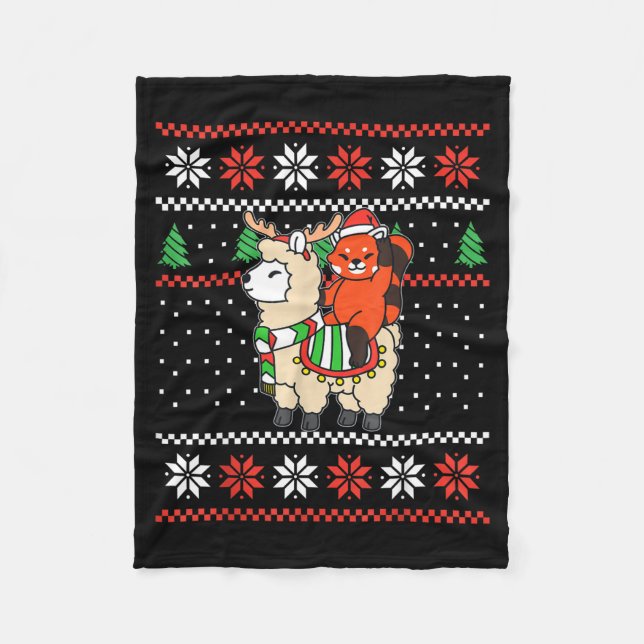 Red Panda Ugly Christmas Sweater Reindeer Llama Ri Fleecefilt (Framsidan)