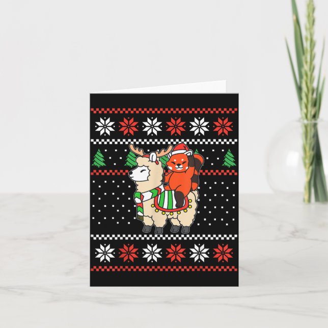 Red Panda Ugly Christmas Sweater Reindeer Llama Ri Kort (Framsida)
