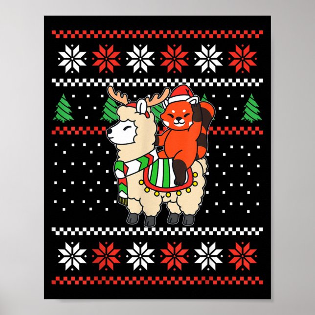 Red Panda Ugly Christmas Sweater Reindeer Llama Ri Poster (Framsidan)