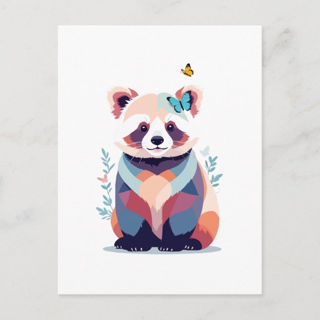 Red Panda Vector Painting Adsible Roligt Animal Pl Helg Vykort (Framsida)