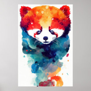 Red Panda Vild Nature Animal Färg Art Painting Poster