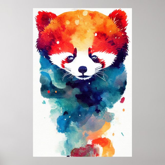 Red Panda Vild Nature Animal Färg Art Painting Poster (Framsidan)