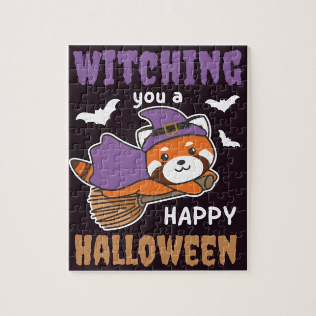 Red Panda Witch Witching You A Happy halloween Jig Pussel (Vertikal)