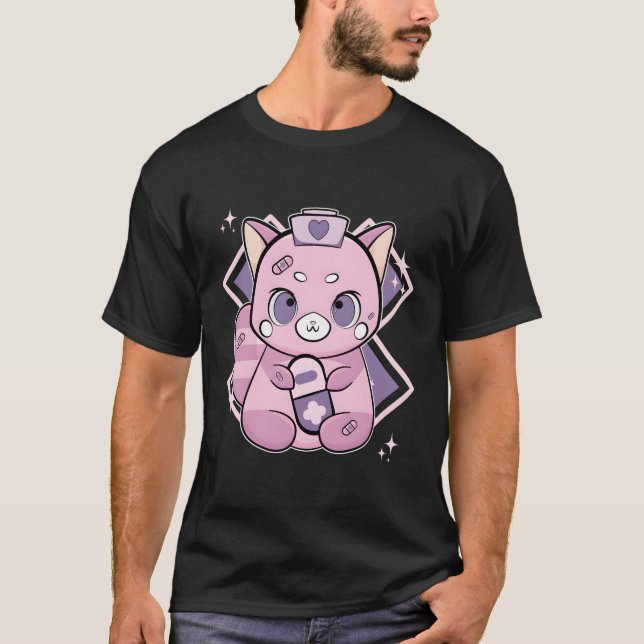 Red Panda with Medicine Yami Kawaii T Shirt (Framsida)
