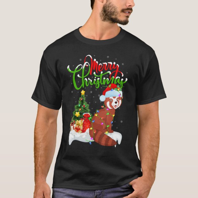 Red Panda   Xmas Decorations Santa Red Panda Chris T Shirt (Framsida)