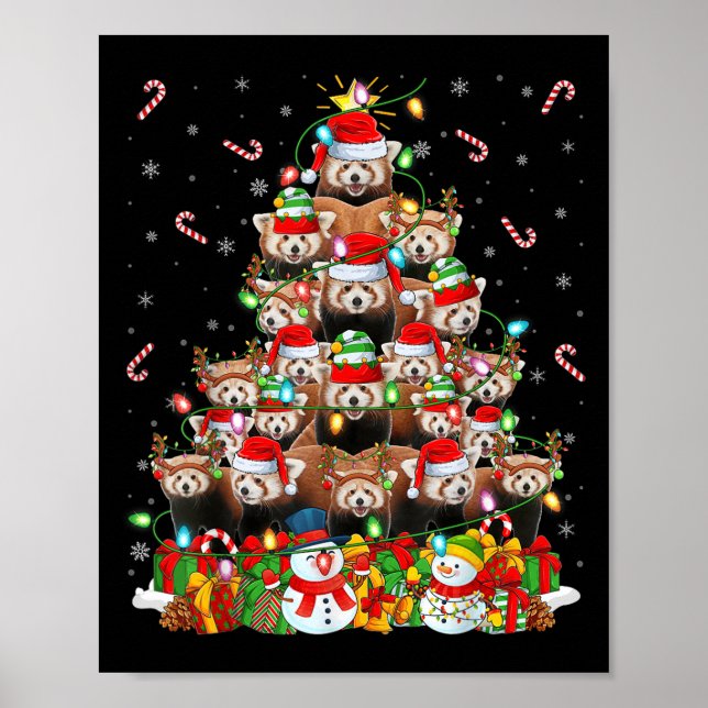 Red Panda Xmas Lighting Tree Santa Red Panda Chris Poster (Framsidan)