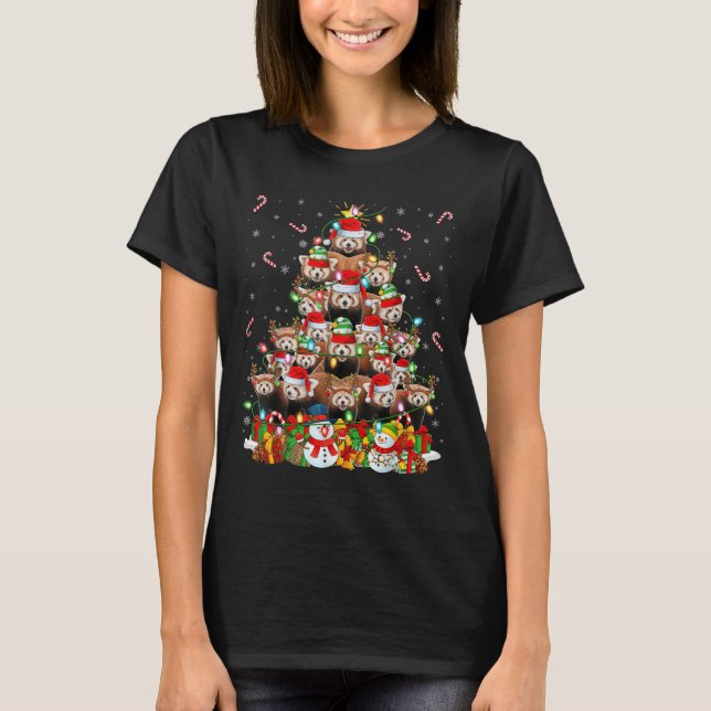 Red Panda Xmas Lighting Tree Santa Red Panda Chris T Shirt (Framsida)