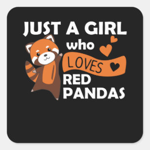 Red Pandas Girl Kärlek Red Panda Kawaii Cute Anima Fyrkantigt Klistermärke