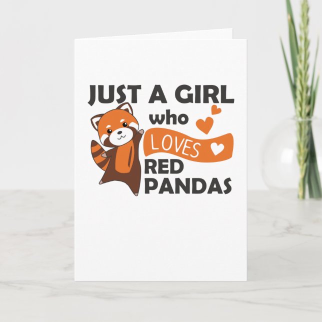 Red Pandas Girl Kärlek Red Panda Kawaii Cute Anima Kort (Framsida)