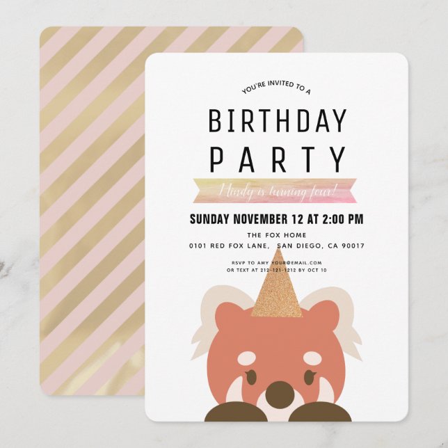 Red Pandas Simple Rosa Girl Birthday Inbjudningar (Fram/baksida)
