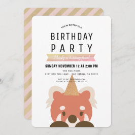 Red Pandas Simple Rosa Girl Birthday Inbjudningar