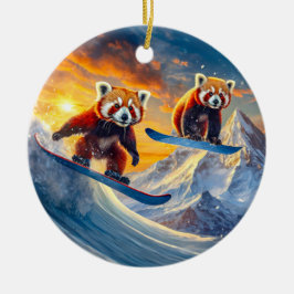 Red Pandas Snowboarding Design by Rik AMeN Gill Julgransprydnad Keramik