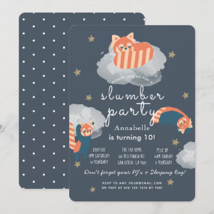Red Pandas Stars & Clouds Slumber Party Birthday Inbjudningar
