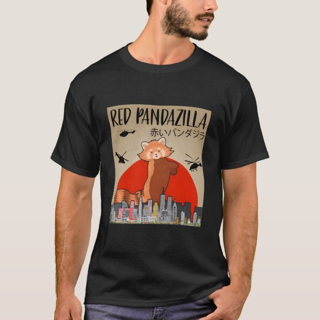 Red Pandazilla Dancing Panda For Panda T Shirt (Framsida)