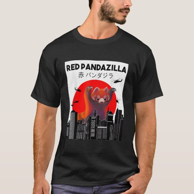 Red Pandazilla Japansk Sol Parody Red Panda T Shirt (Framsida)