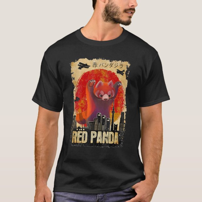 Red Pandazilla Japansk Sol Parody Red Panda T Shirt (Framsida)