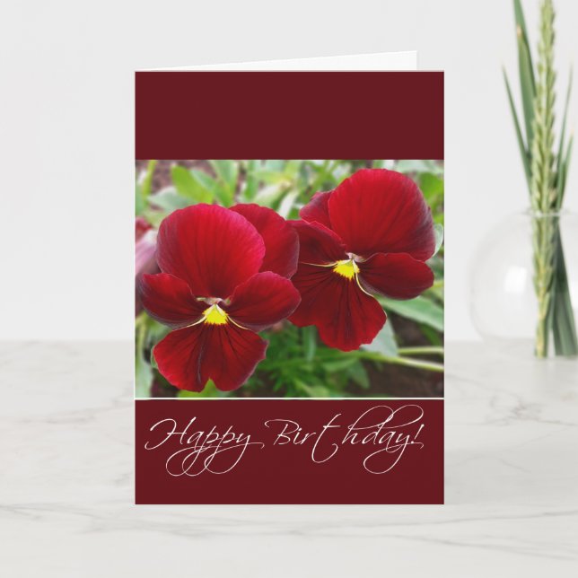 Red Pansies Birthday Greeting Card Kort (Framsida)