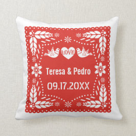 Red papel picado love birds bröllop fiesta kudde