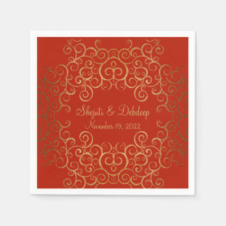 Red Paper Napkins with Elegant Swirls Pappersservett