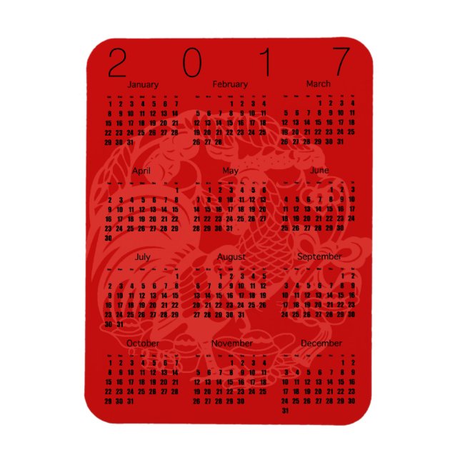 Red Papercut Tupp Calendar 2017 Magnet (Vertikal)