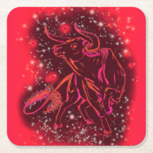 Red Papper Underlägg Bull på Starry Natt Kvadrat