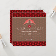 Red Pappra Cranes Red Scallop Mönster Asian Bröllo