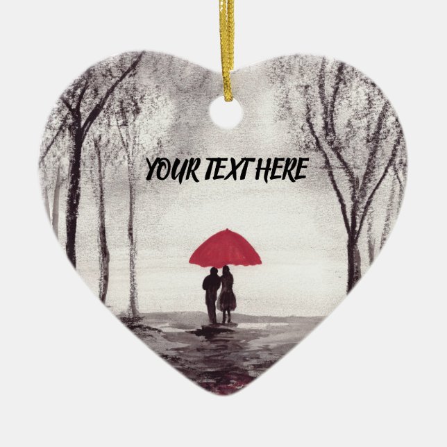 Red paraplla kärlek par keramisk prydnadsföremål julgransprydnad keramik (Framsidan)
