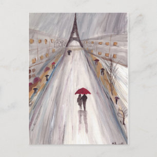 Red paraply paris kärlek par vykort