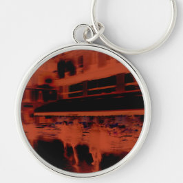 Red Paris kväll. Coola suddig rörelse Rund Silverfärgad Nyckelring