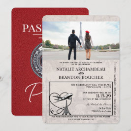 Red Paris Passport Bröllop Inbjudningar