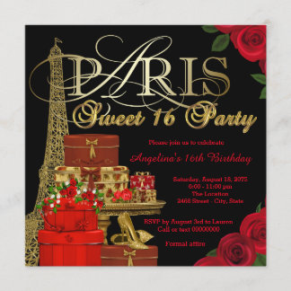 Red Paris Sweet 16 Party Inbjudningar