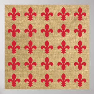 Red Parisian Moods Fleur de Lys Mönster Poster