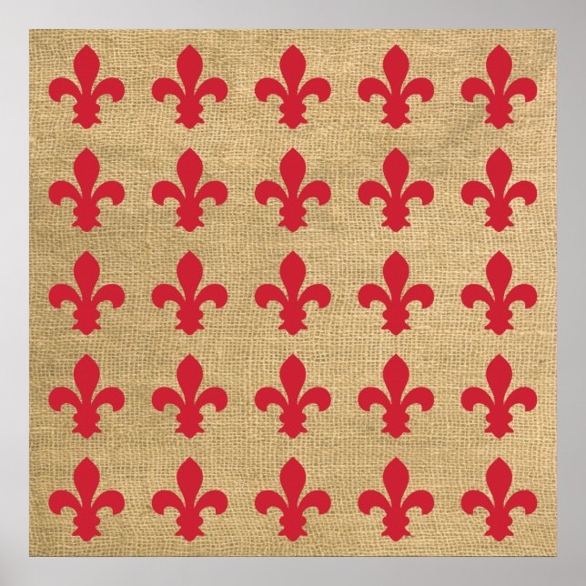 Red Parisian Moods Fleur de Lys Mönster Poster (Framsidan)
