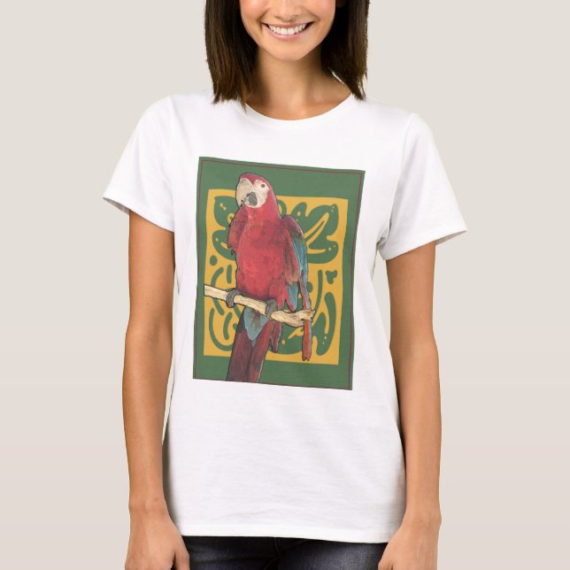 Red Parrot Art nouveau Tee Shirt (Framsida)