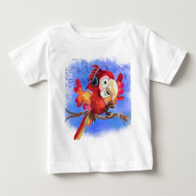 Red Parrot Baby T-Shirt Roligt Music Dancer (Framsida)