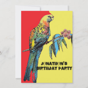 Red Parrot Birthday Barn Boys-Gult Inbjudningar