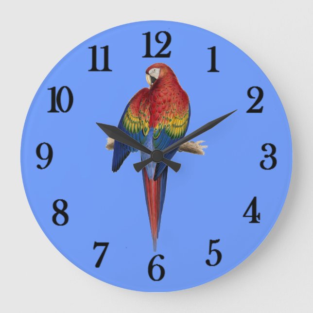Red Parrot Blue Background Stor Klocka (Framsida)